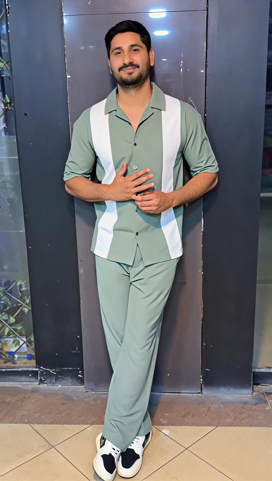 Q-03 Retro Stripe Co-Ord – Sage Edition